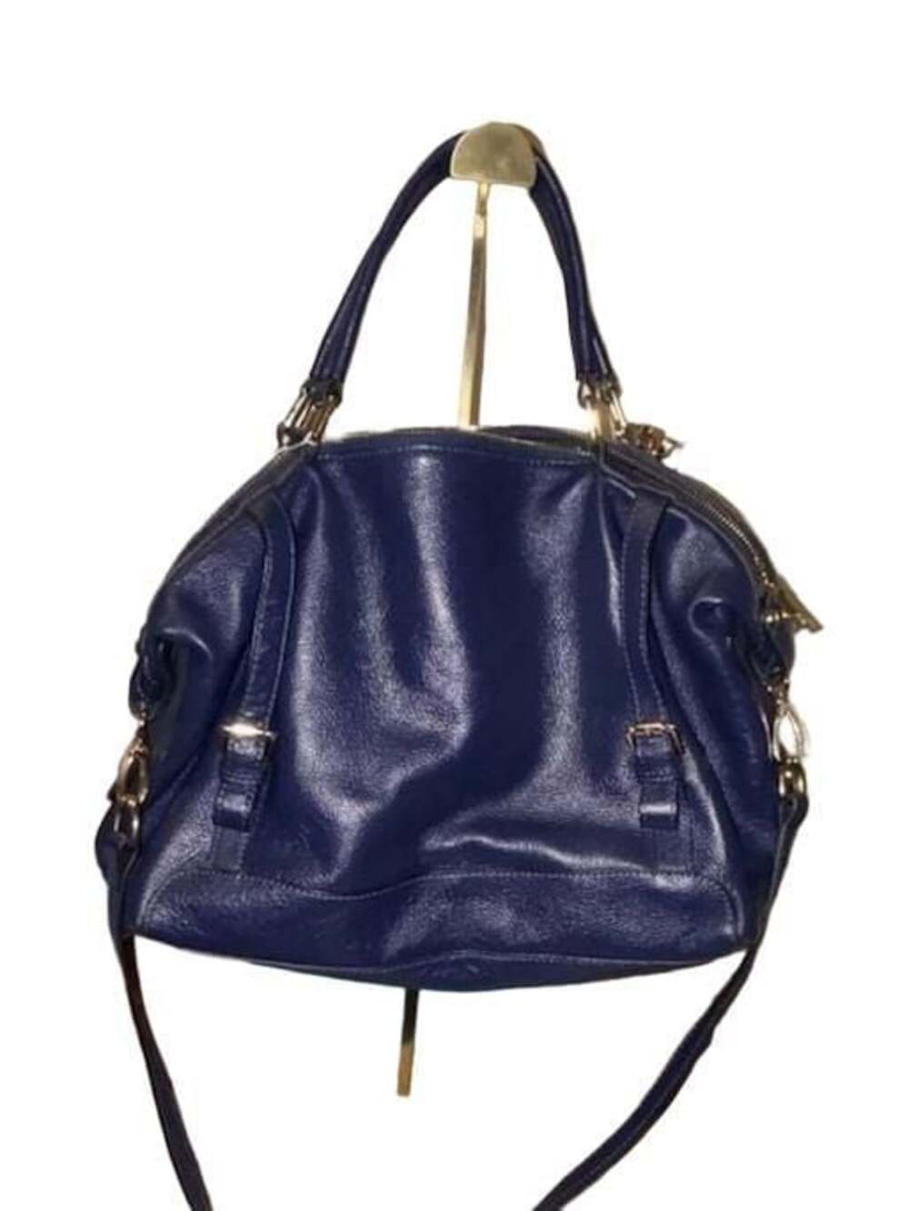 Ora Delphine Blue Pebbled Leather Satchel Crossbody Bag